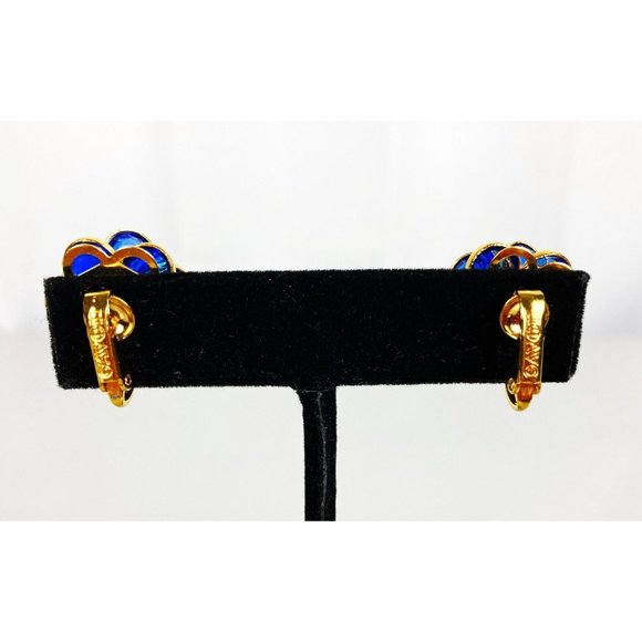 Vintage Avon Rhinestones Flower Petal Stud Earrings Blue Clip on - Picture 7 of 7